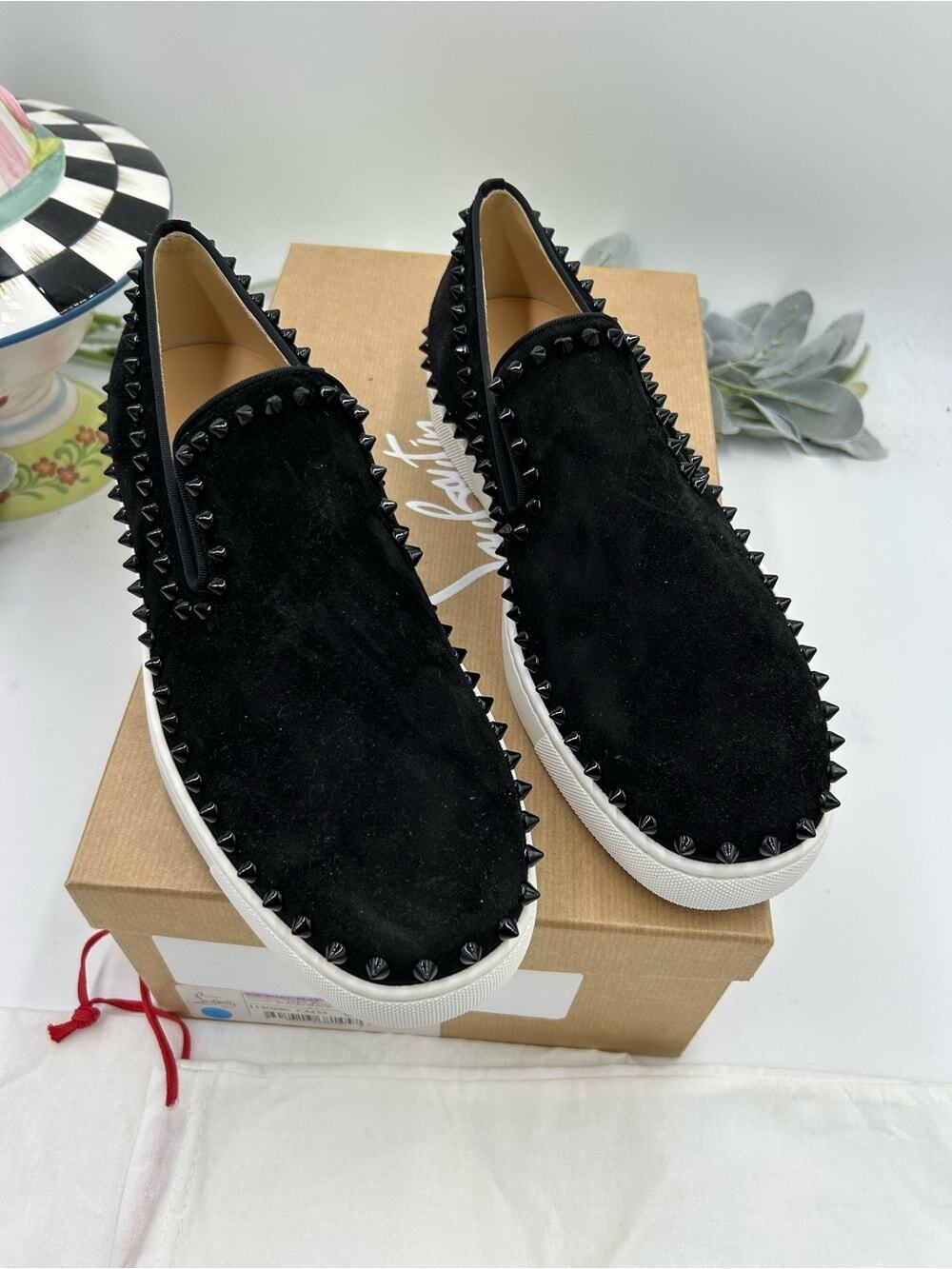 Men's Christian Louboutin PIK BOAT spiked slip on sneakers size 41.5 made Italy